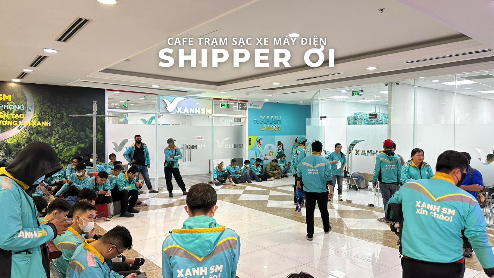 banner cafe tram sac xe may dien shipper oi